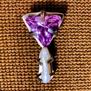 Amethyst & Pearl 925 Sterling Silver Drop Pendant .